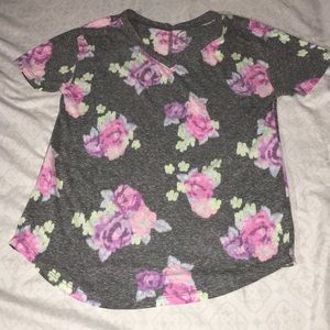 Grey Cotton Tee with All Over Flower Art